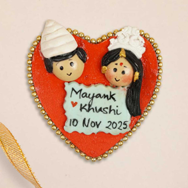 Bengali Couple Handmade Personalized Polymer Clay Heart Fridge Magents