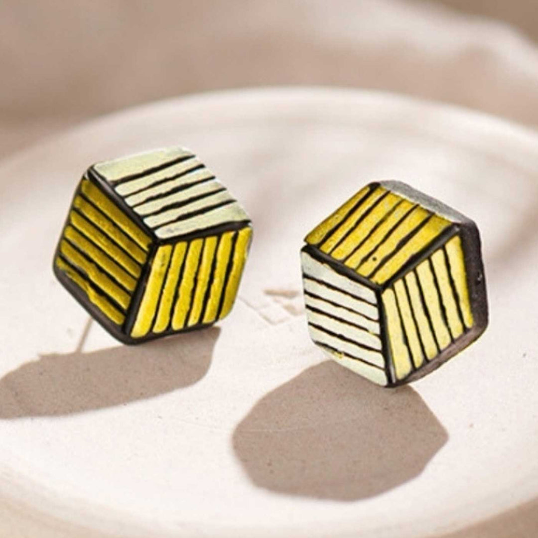 Handmade Hexagonal Terracotta Earrings