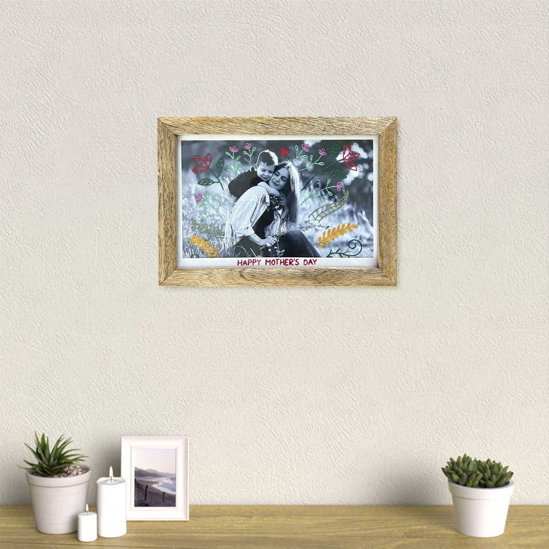 Photo Personalized Floral Embroidery Theme Wooden Photo Frame