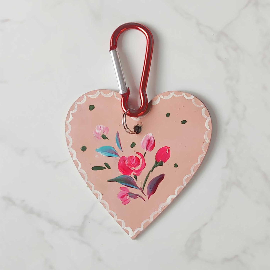 Personalized Hand-Painted Peach Heart Wooden Key Chain/Bag Charm