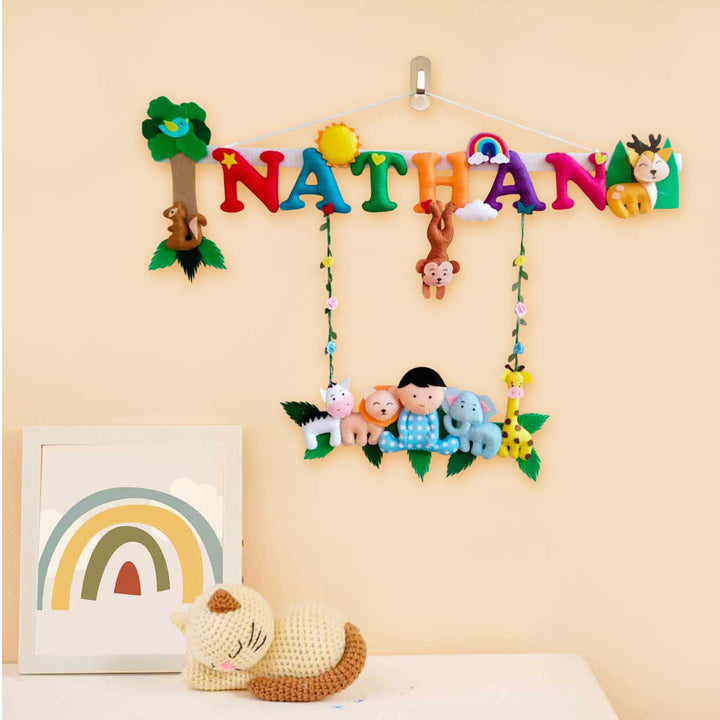 Personalized Boys Jungle Theme Felt Kids Name Plate
