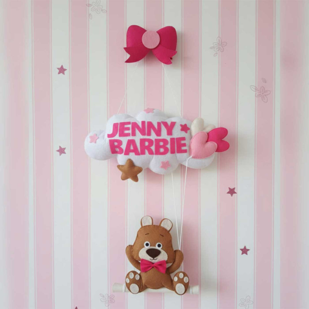 Personalized Teddy & Cloud Theme Felt Kids Name Plate