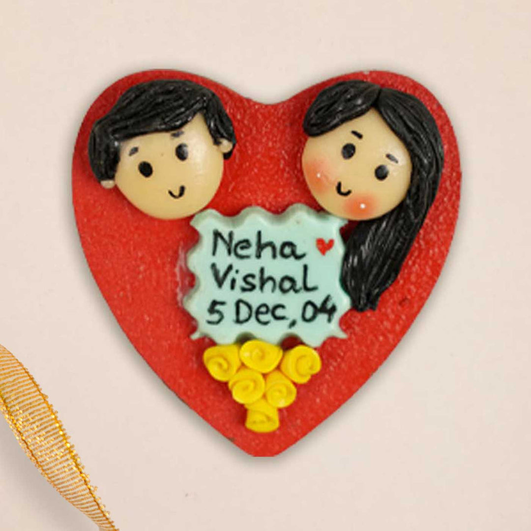 Heart With Yellow Flowers Handmade Personalized Polymer Clay Couple Fridge Magents