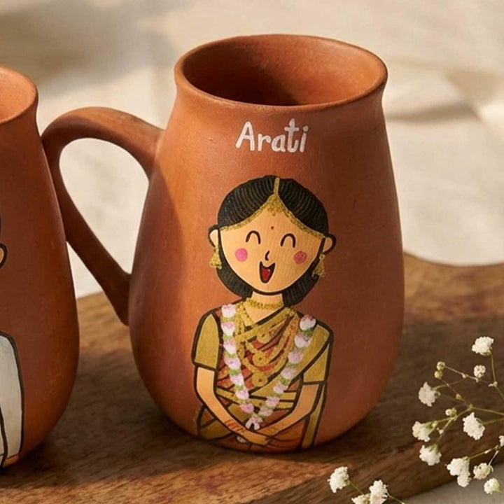 2 Pc | Kannada Couple Personalized Handpainted Terracotta Mug | 450 ml