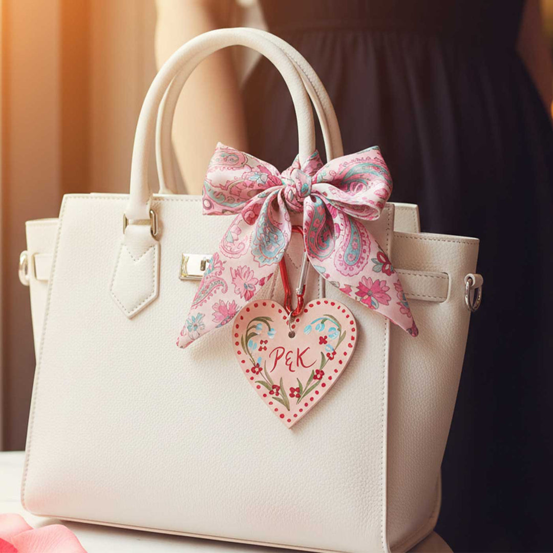 Personalized Hand-Painted Peach Heart Wooden Key Chain/Bag Charm