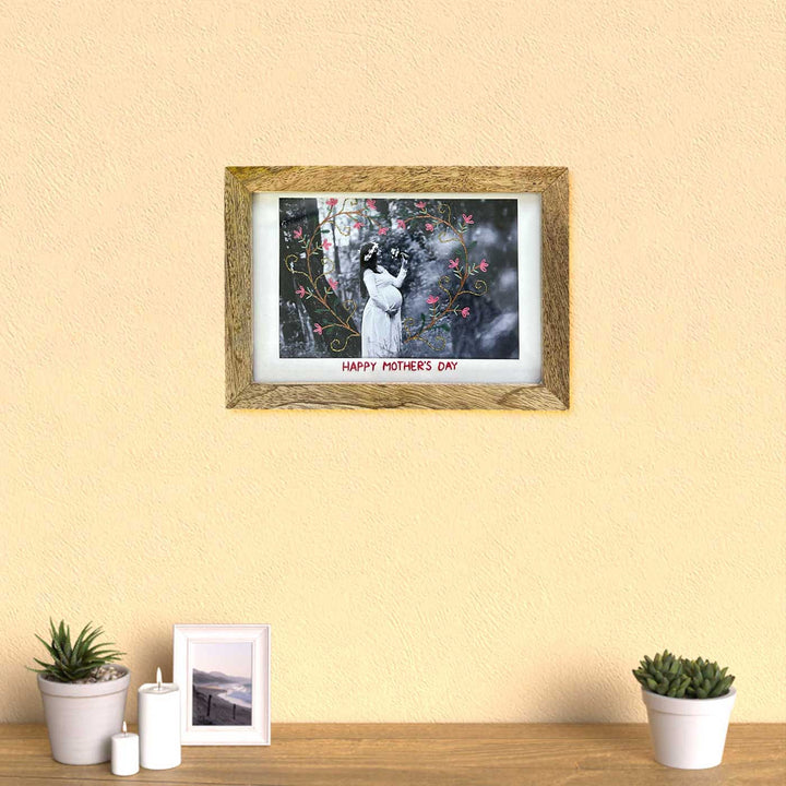 Photo Personalized Pink Floral Embroidery Theme Wooden Photo Frame