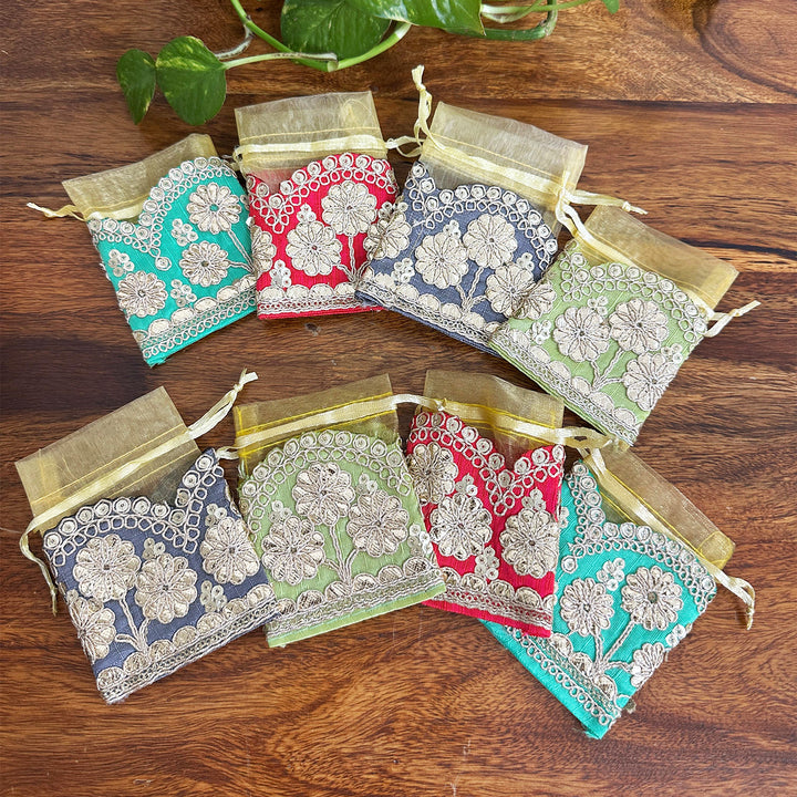 10 Pc | Gota Patti Organza Akshada Elaichi/Coin Pouch For Festive Gifting
