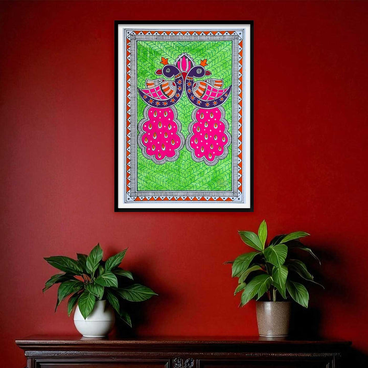 8 x 5 Inch | Symphony In Pink & Green | Original Hand Painted Madhubani Painting On Paper