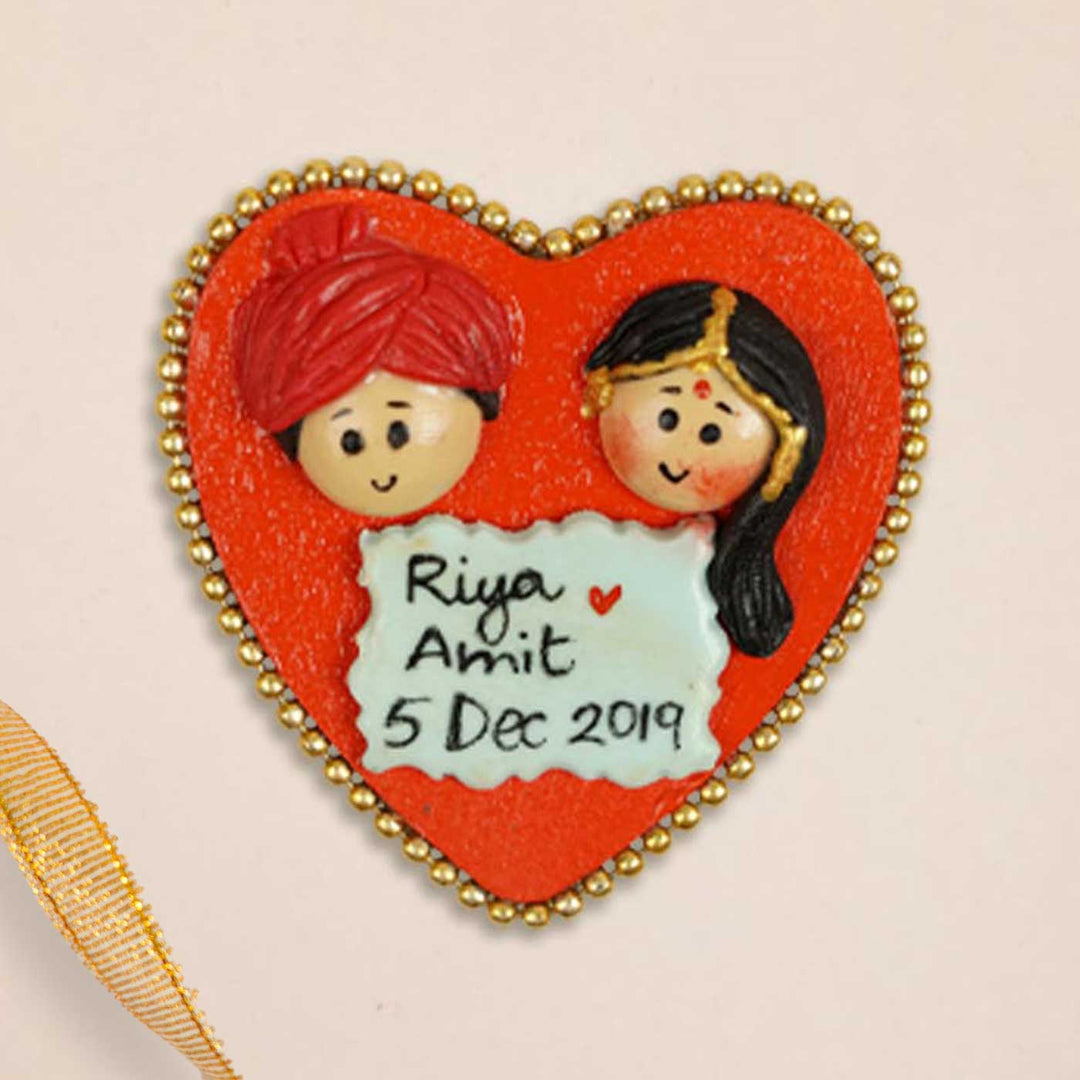 Marathi Couple Handmade Personalized Polymer Clay Heart Fridge Magents