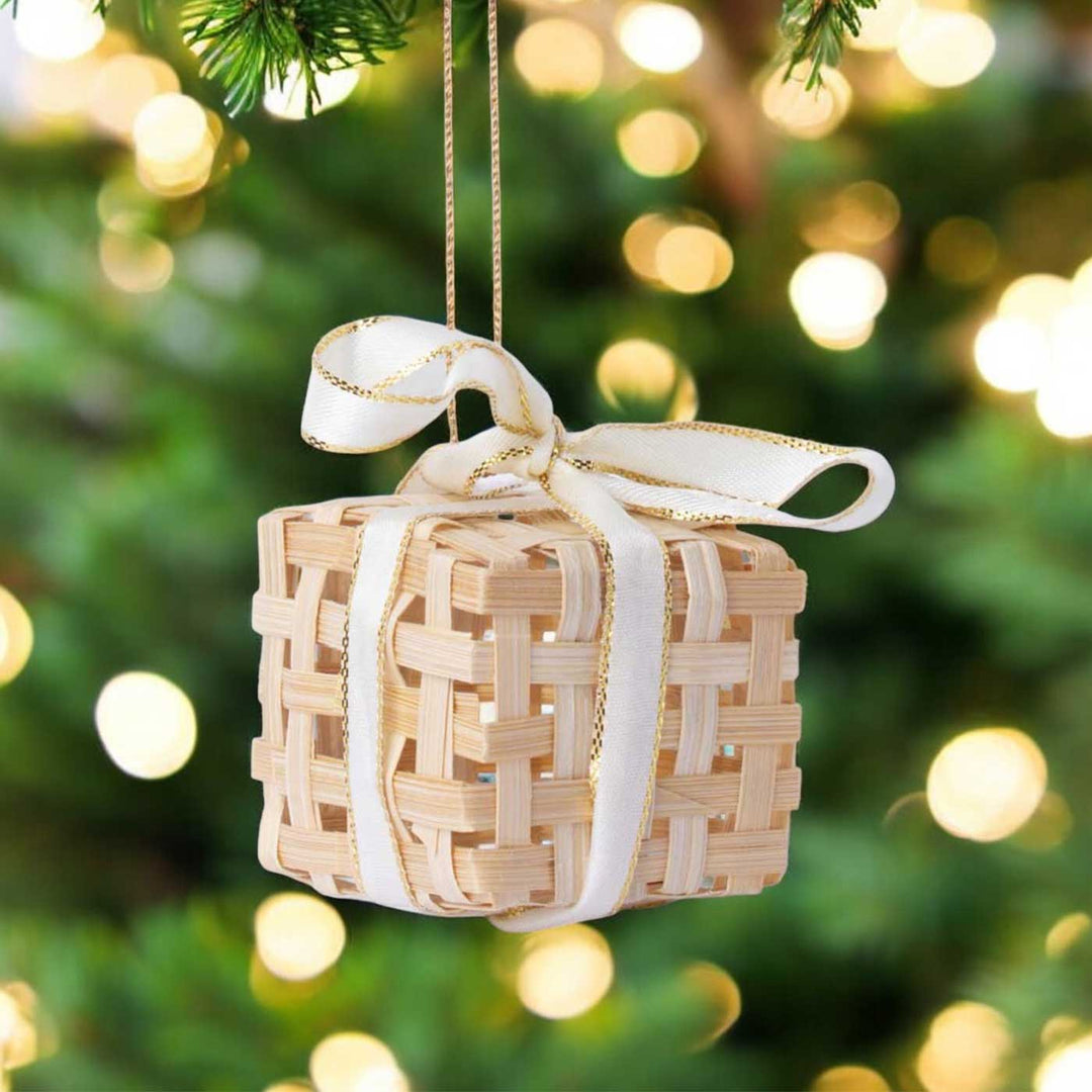 5 Pc | Handmade Bamboo Gift Box Hanging Christmas Ornaments | Assorted Colors
