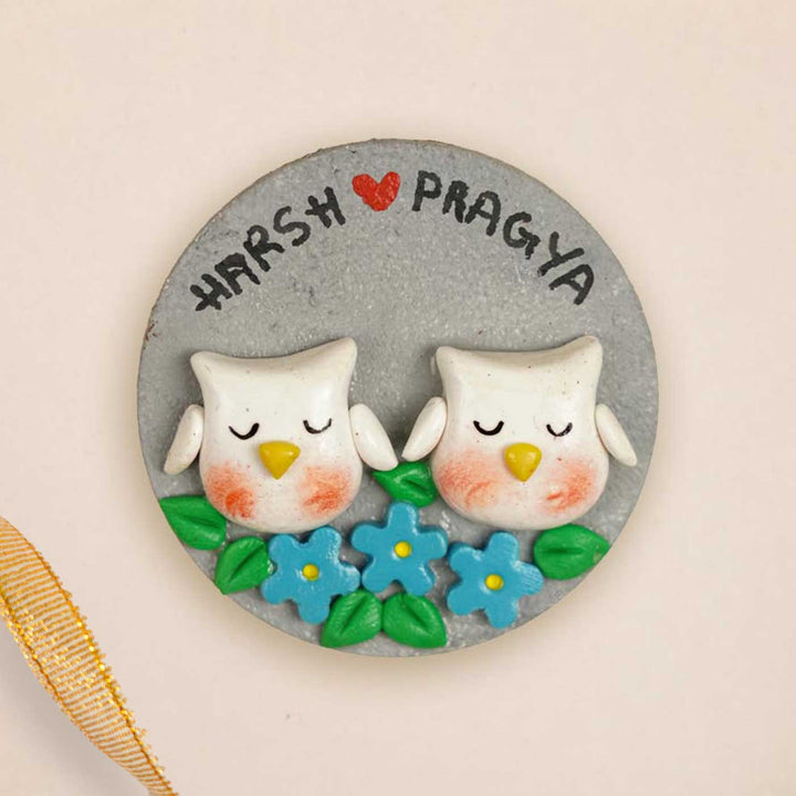 Owls Couple Handmade Personalized Polymer Clay Round Fridge Magents