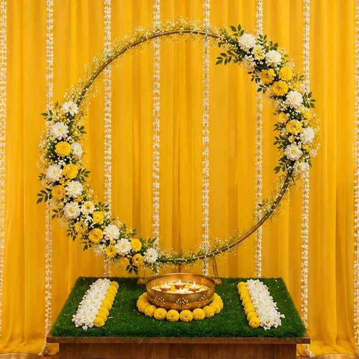 Foldable Gold Powder Coated Metal Rectangle Backdrop Frame And Circle Stand Combo