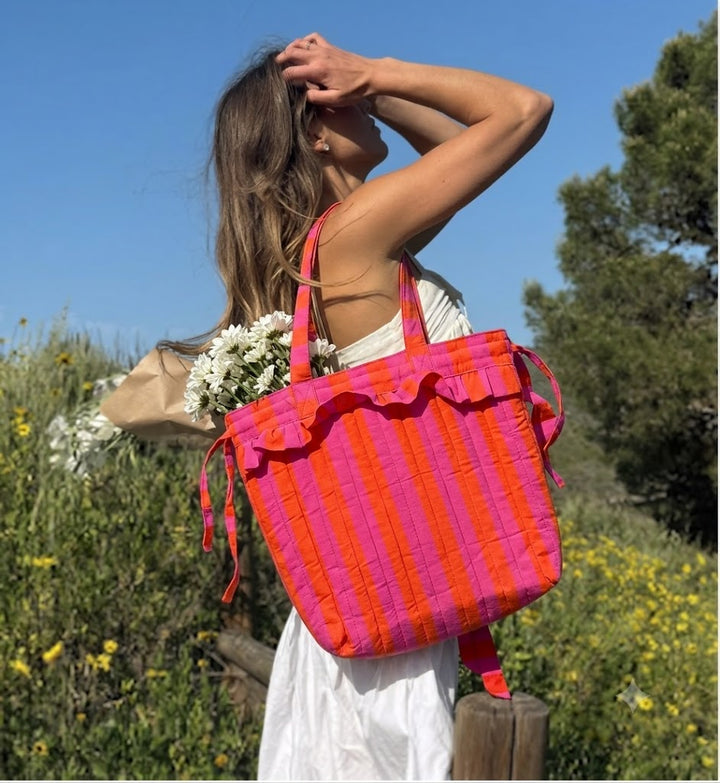 "Penelope" Large Tote Bag With Adjustable Tie-up Straps For Women | Broad Stripes