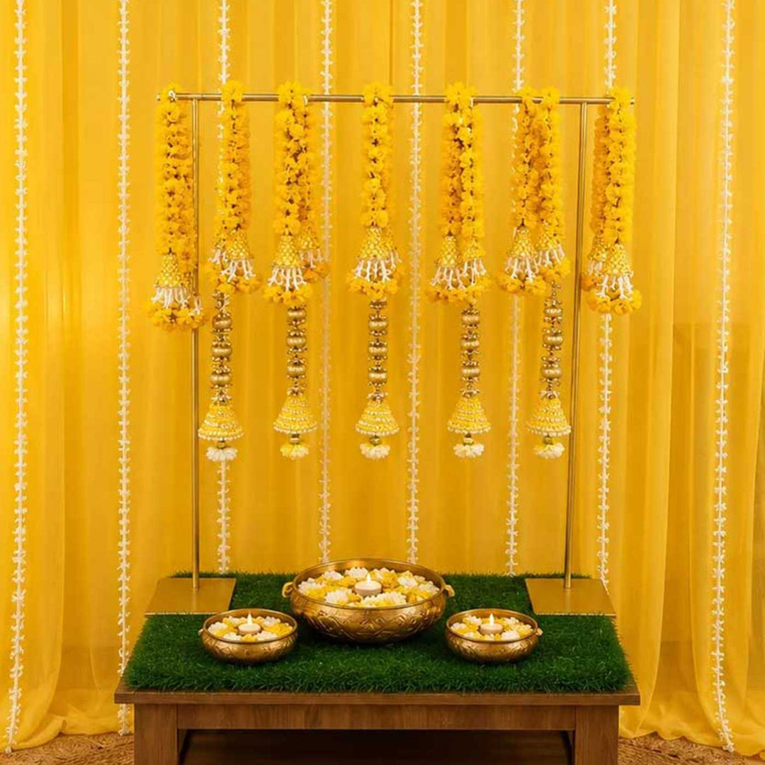Foldable Gold Powder Coated Metal Rectangle Backdrop Frame And Pooja Stand Combo