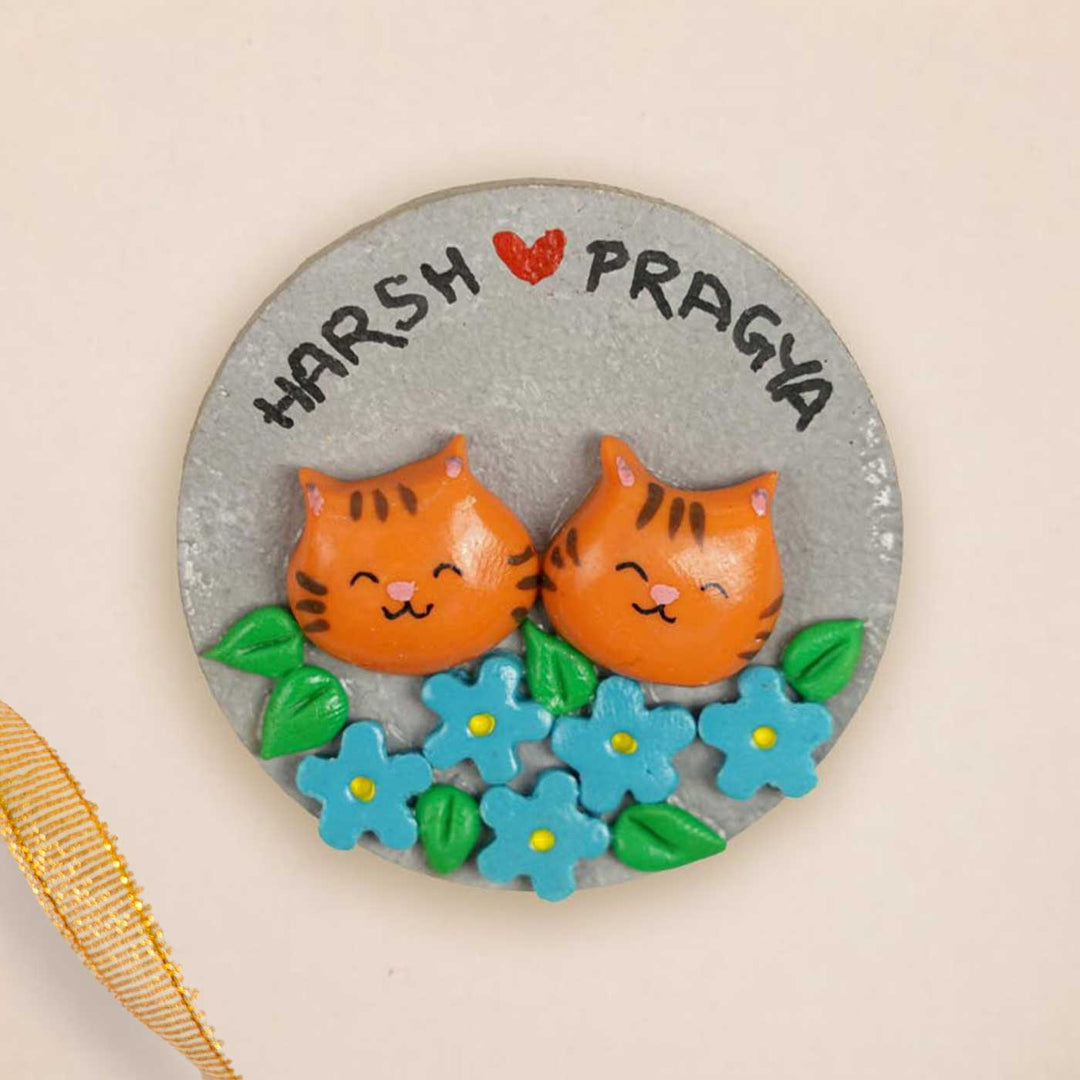 Cats Couple Handmade Personalized Polymer Clay Round Fridge Magents