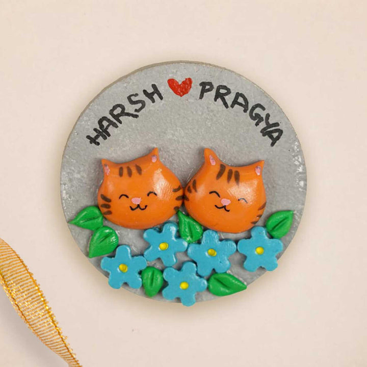 Cats Couple Handmade Personalized Polymer Clay Round Fridge Magents
