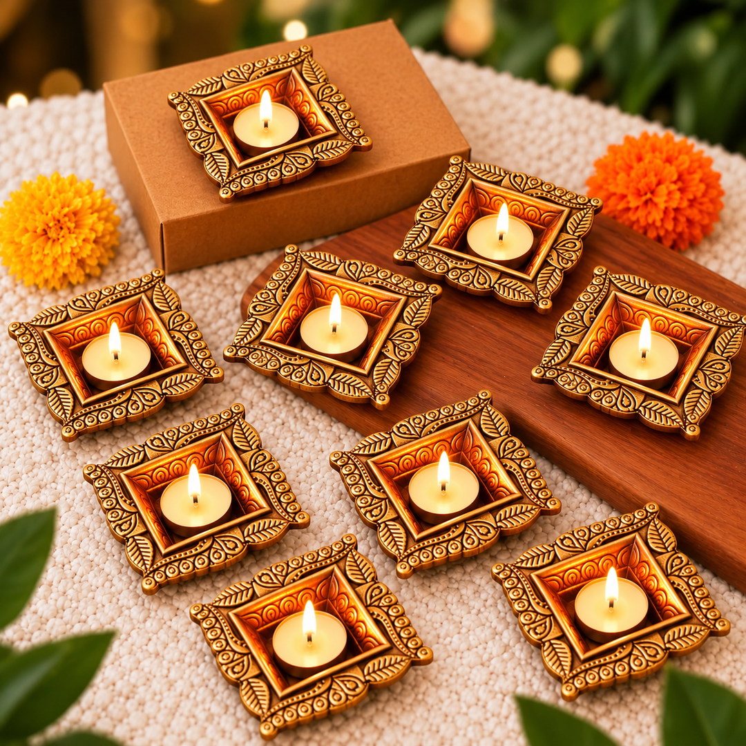Handmade Swastik Terracotta Oil Lamp / Diya | Set Of 8