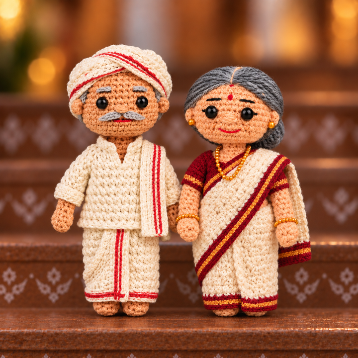 "Old Couple" Themed Crochet Doll For Golu/Festive Decor | Set Of 2