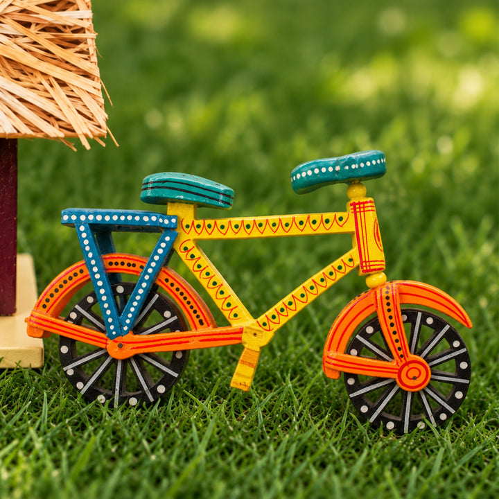 Handmade Bright Coloured Bicycle Wooden Golu Toy For Festive Decor