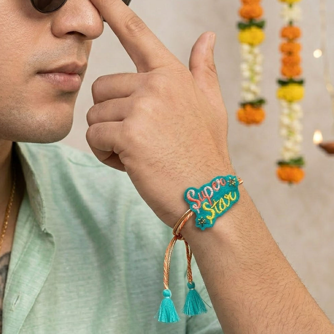 Handmade Reusable "Super Star" Felt Rakhi For Brother