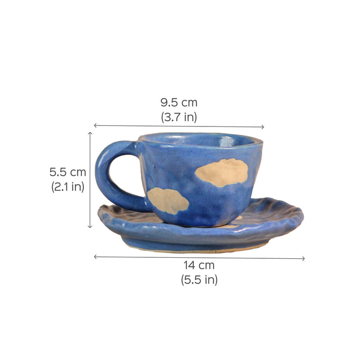 Handpainted Clouds Ceramic Mug & Saucer Set