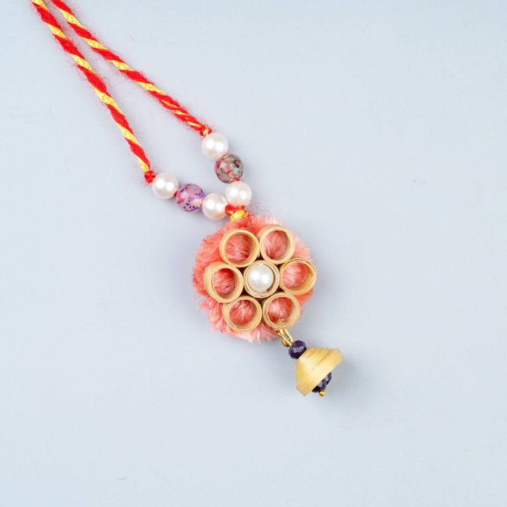 Ecofriendly Bamboo Rakhis For Bhaiya Bhabhi With Roli Chawal 4 - Close-up of single rakhi design