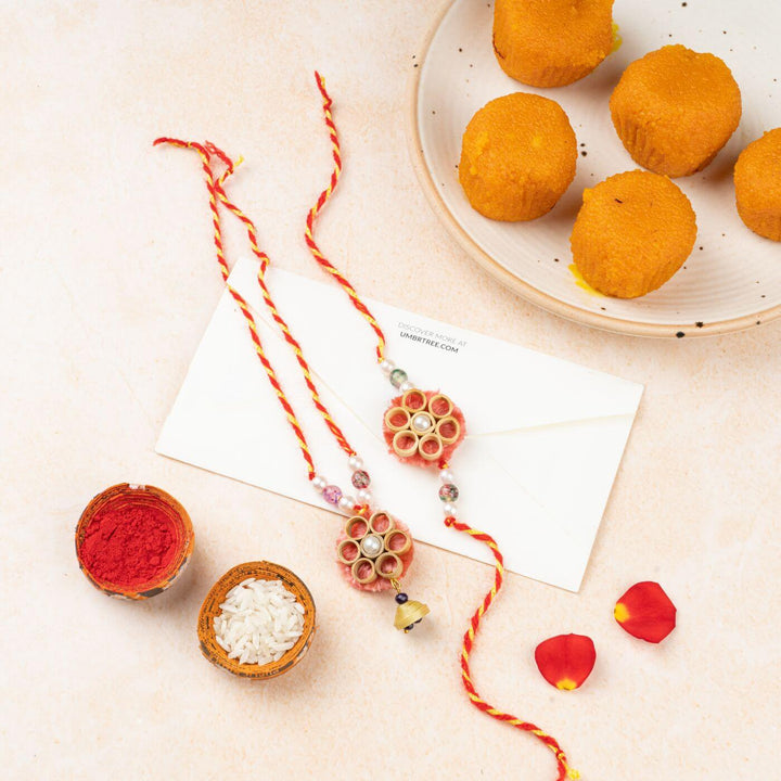 Ecofriendly Bamboo Rakhis For Bhaiya Bhabhi With Roli Chawal 4 - Styled with traditional items