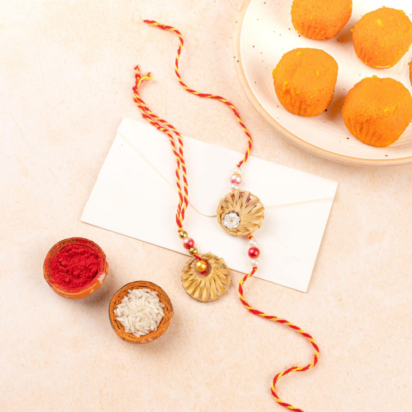 Buy Ecofriendly Bamboo Rakhis for Bhaiya-Bhabhi With Roli Chawal | Set ...