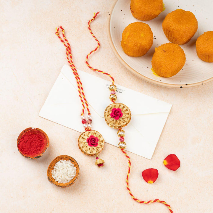 Ecofriendly Bamboo Rakhis for Bhaiya-Bhabhi With Roli Chawal | Set of 2