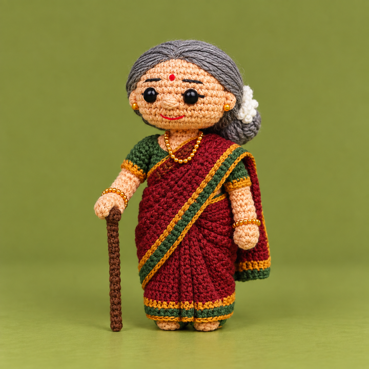 "Old Lady" Themed Crochet Doll For Golu/Festive Decor