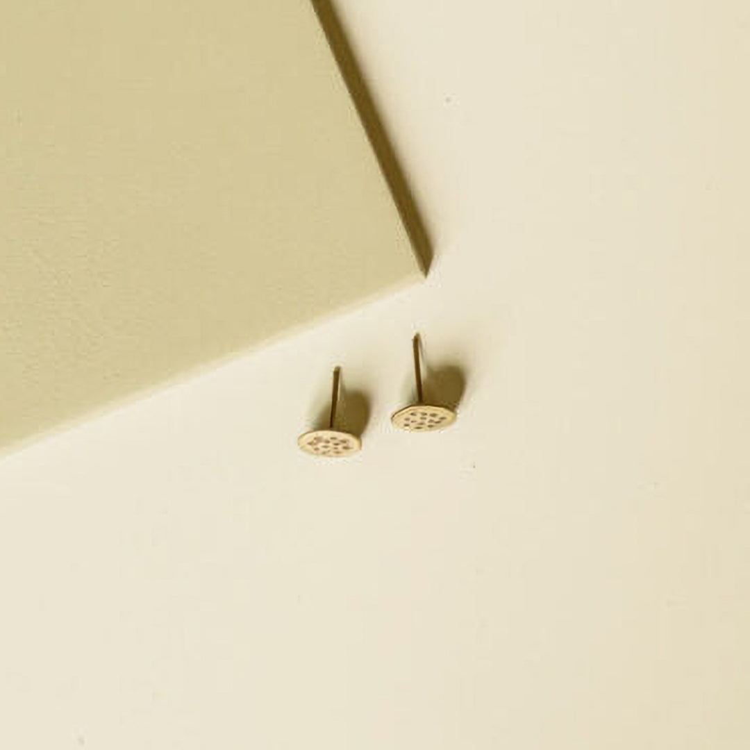 Handmade Beaten Circular Stud Brass Earrings