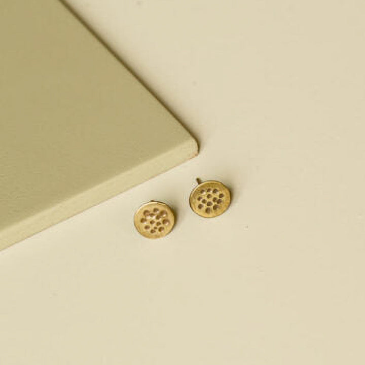 Handmade Beaten Circular Stud Brass Earrings