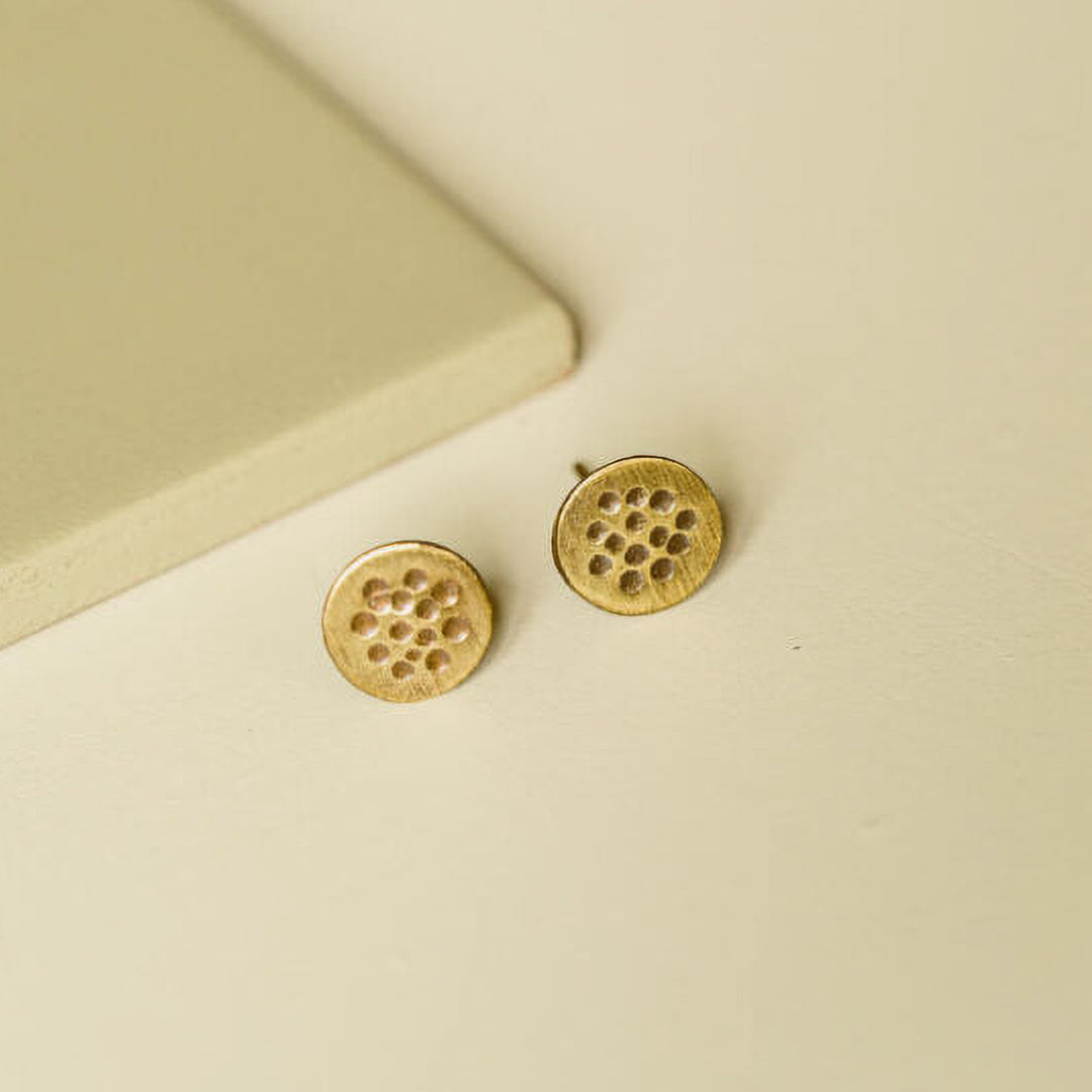 Handmade Beaten Circular Stud Brass Earrings
