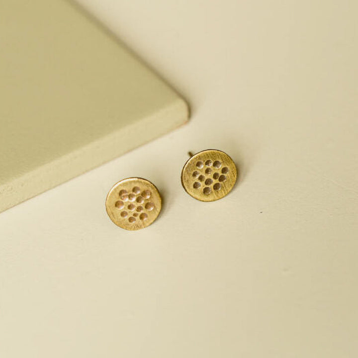 Handmade Beaten Circular Stud Brass Earrings