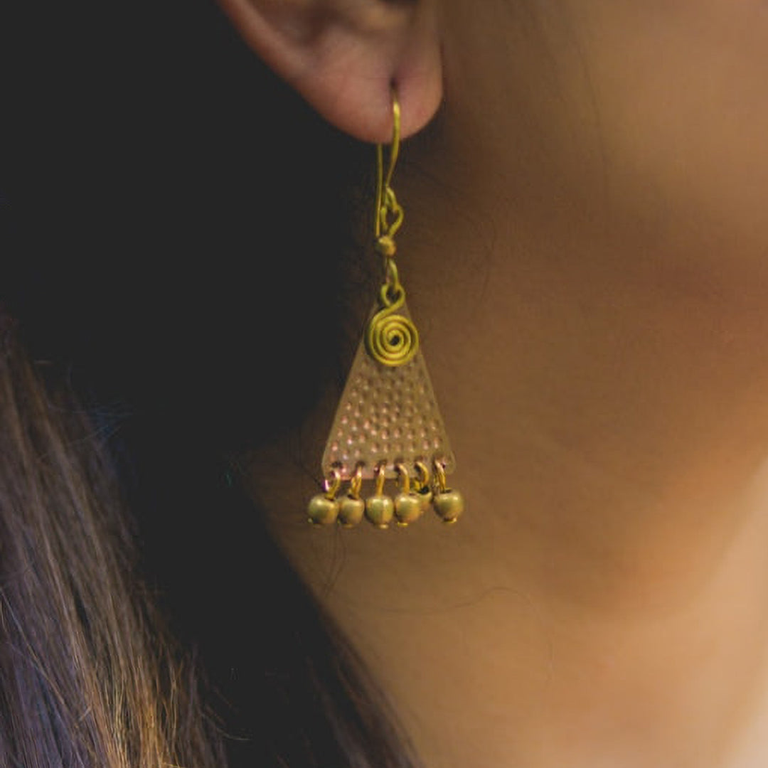 Modern Mixed Metal Beaten Triangle Earrings