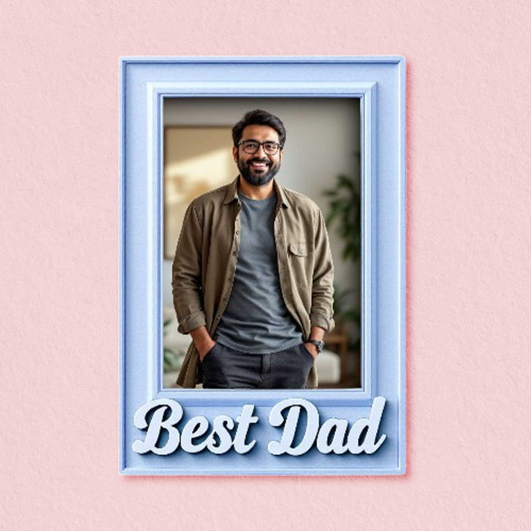 Printed "Best Dad" Polaroid Theme Acrylic Fridge Magnet