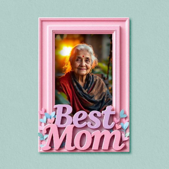 Printed "Best Mom" Polaroid Theme Acrylic Fridge Magnet