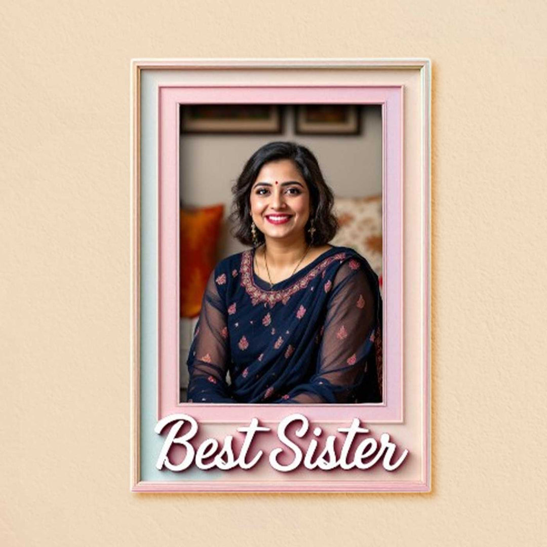 Printed "Best Sister" Polaroid Theme Acrylic Fridge Magnet