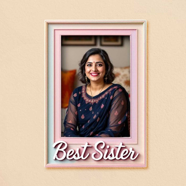 Printed "Best Sister" Polaroid Theme Acrylic Fridge Magnet