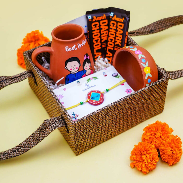 Photo Personalised 'Best Brother' Terracotta Caricature Rakhi Hamper