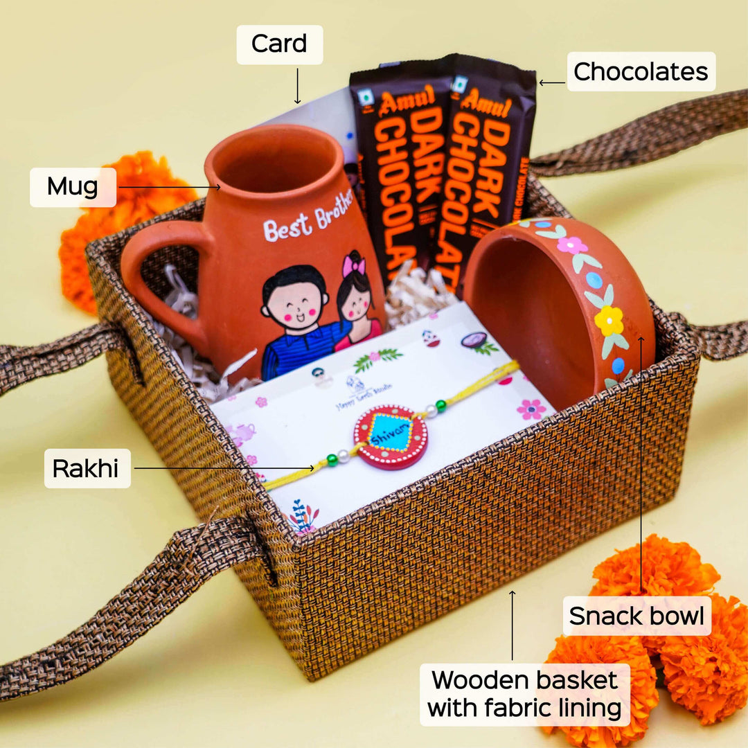Photo Personalised 'Best Brother' Terracotta Caricature Rakhi Hamper