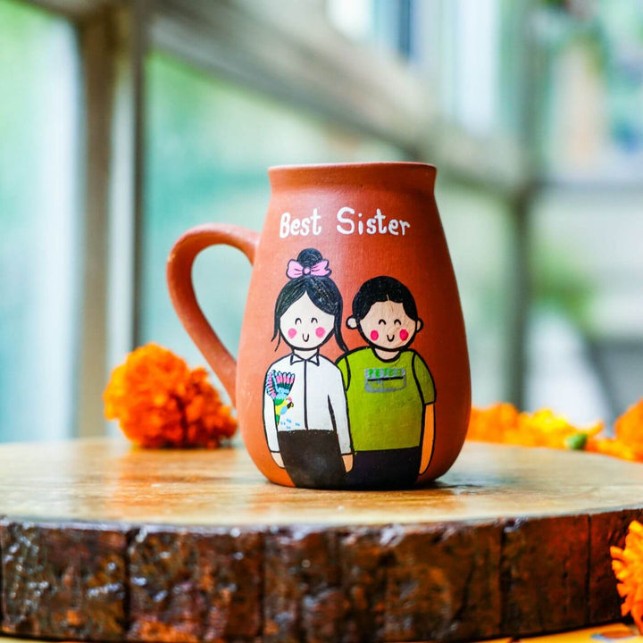 Photo Personalized 'Best Sister' Terracotta Caricature Rakhi Hamper