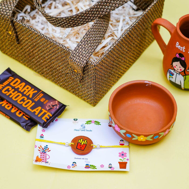 Photo Personalized 'Best Sister' Terracotta Caricature Rakhi Hamper