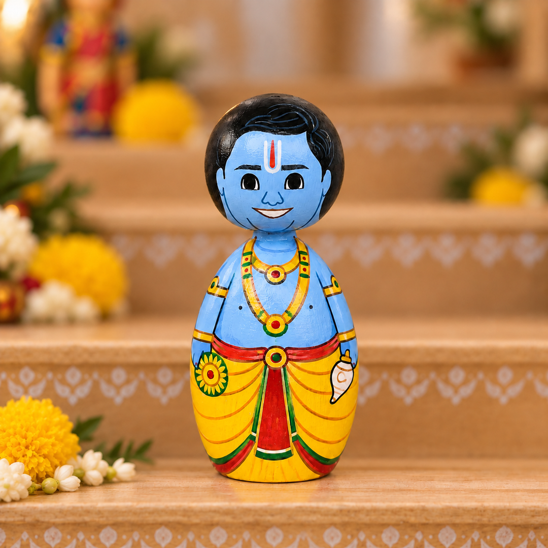 "Vishnu" Themed Wooden Doll For Golu/Festive Decor