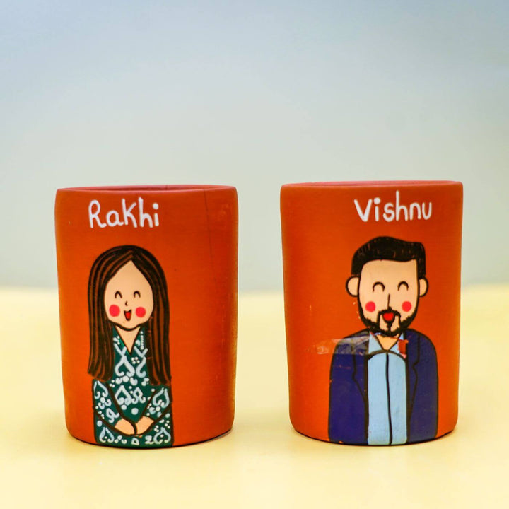 Photo Personalized Terracotta Caricature Tumbler & Rakhi Set