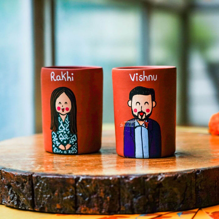 Photo Personalized Terracotta Caricature Tumbler & Rakhi Set