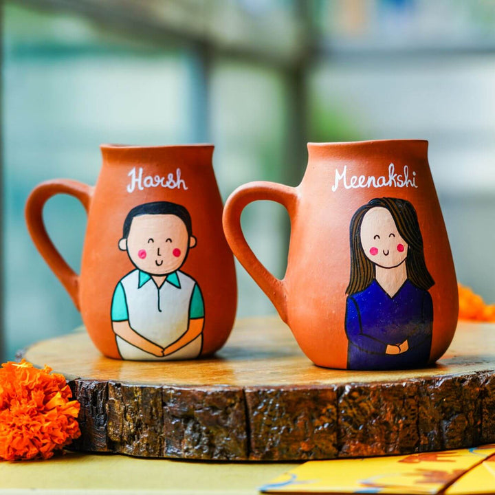 Photo Personalized Terracotta Caricature Mug & Rakhi Set