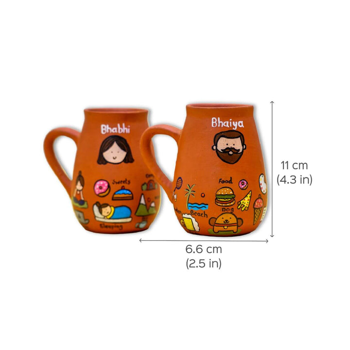 Personalized Terracotta Hobby Mugs for Bhaiya and Bhabhi I Set of 2