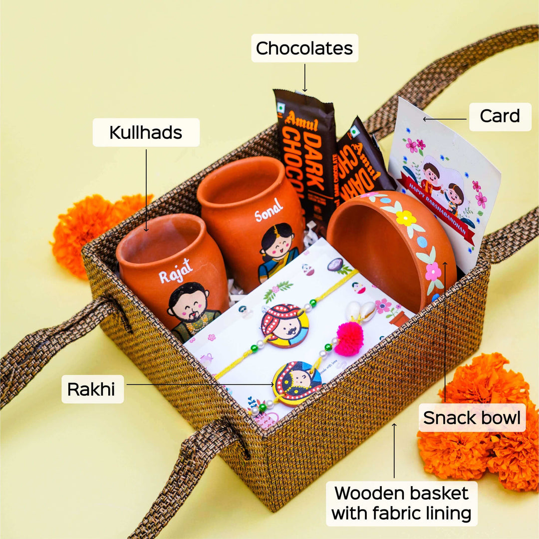 Photo Personalised Terracotta Caricature Rakhi Hamper