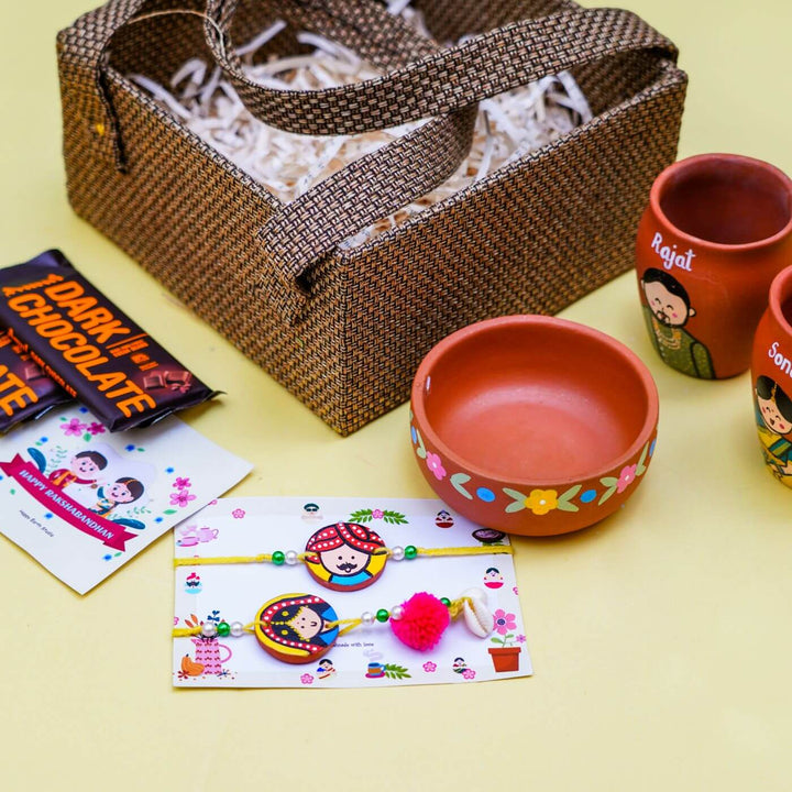Photo Personalised Terracotta Caricature Rakhi Hamper